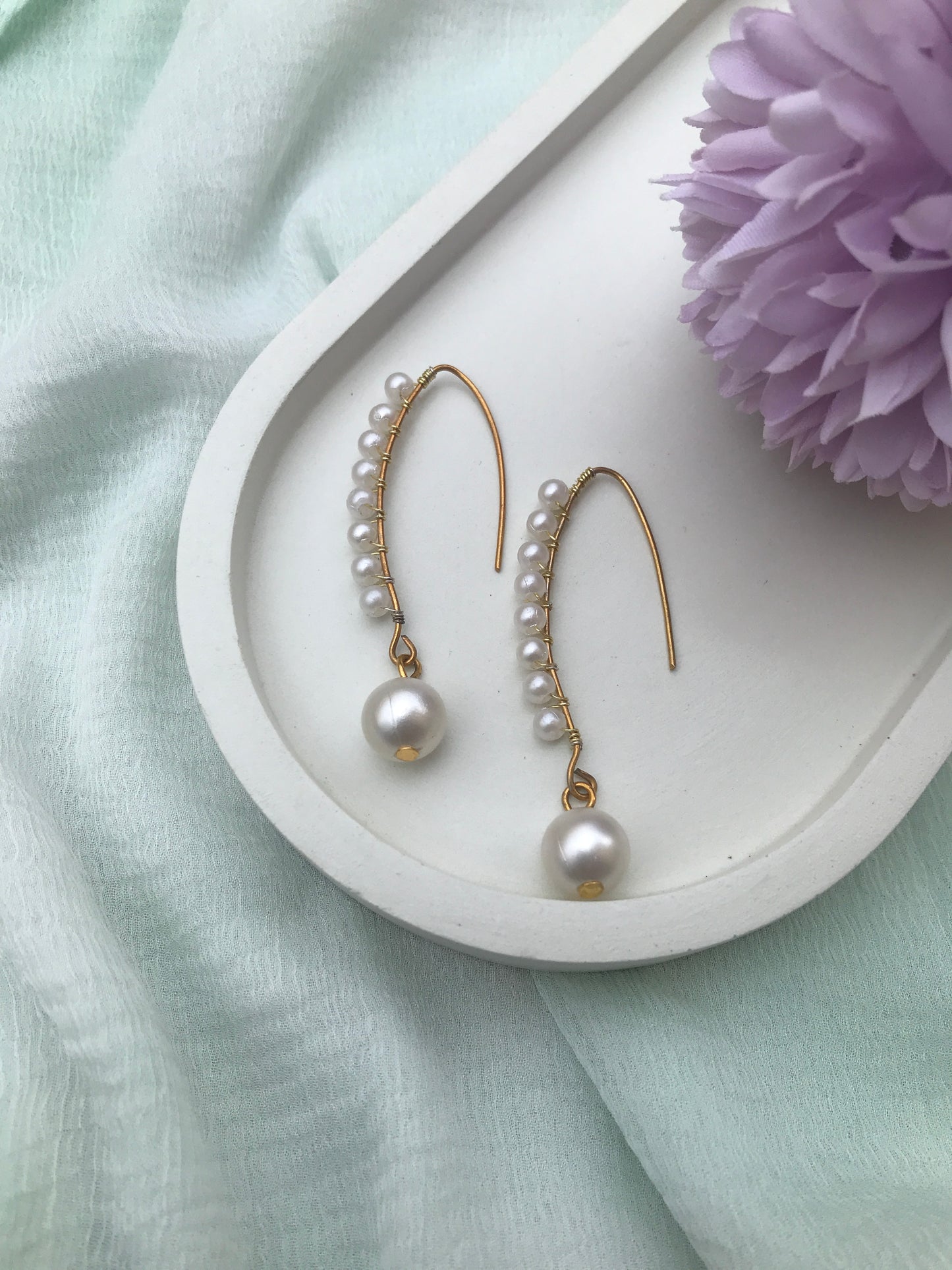 Elegant Homemade Jewellery Pearl Hook Earrings for Women & Girls