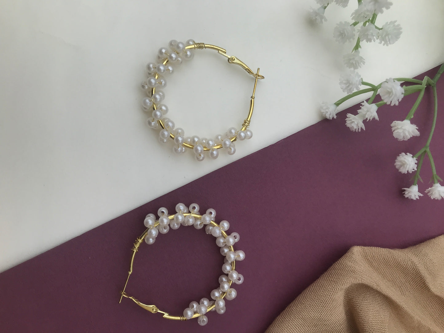 Pearl Hoop Earrings for Women – Charming Handmade Pearl Hoops