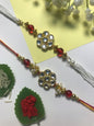 Kundan Pearl Designer Rakhi for Brother – Handmade Traditional Rakhi with Red Beads & Floral Stone Design | Raksha Bandhan Gift 2025