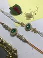 Designer Green Stone Pearl Rakhi Online – Handmade Traditional Rakhi for Brother Raksha Bandhan