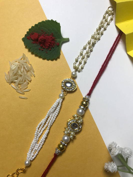 Designer Kundan Pearl Rakhi – Handmade Traditional Rakhi for Brother Raksha Bandhan