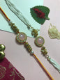 Pink Stone Pearl Rakhi – Handmade Traditional Rakhi for Brother Raksha Bandhan