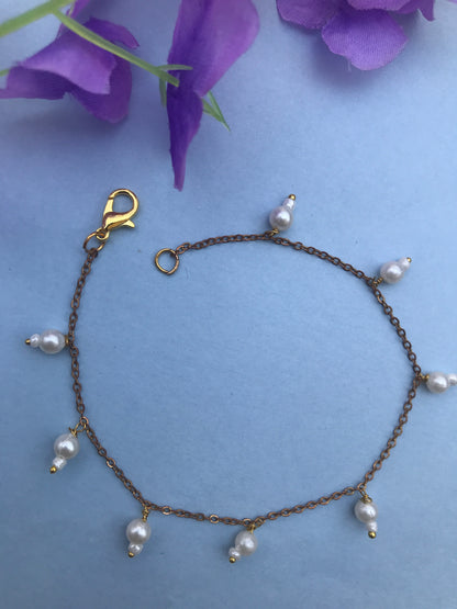 Mini White Pearl Bracelet for Women | Dainty Pearl Chain Bracelet