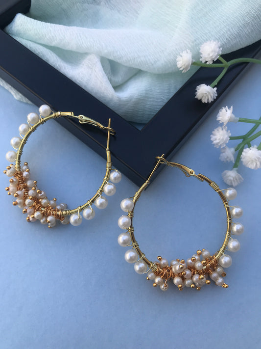 Aurora Cluster Pearl Hoops – Handmade Pearl Hoop Earrings for Women